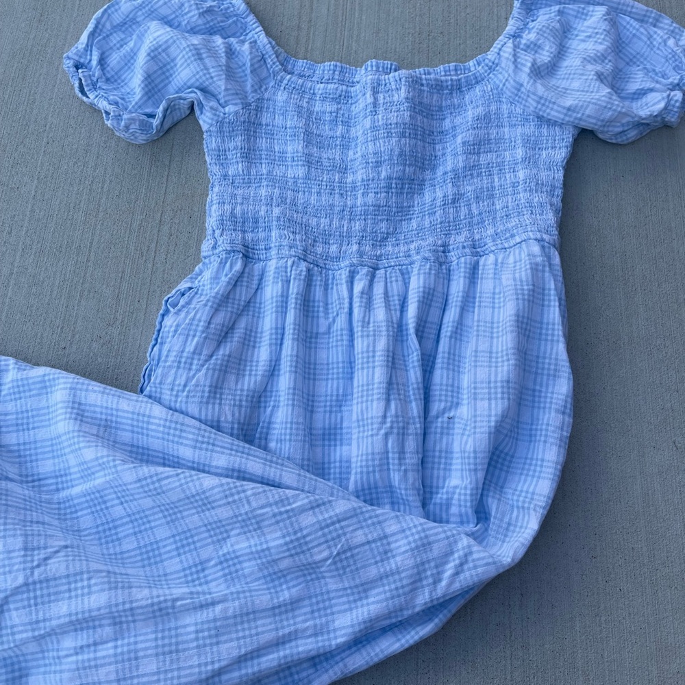 Blue Plaid Off-Shoulder Dress